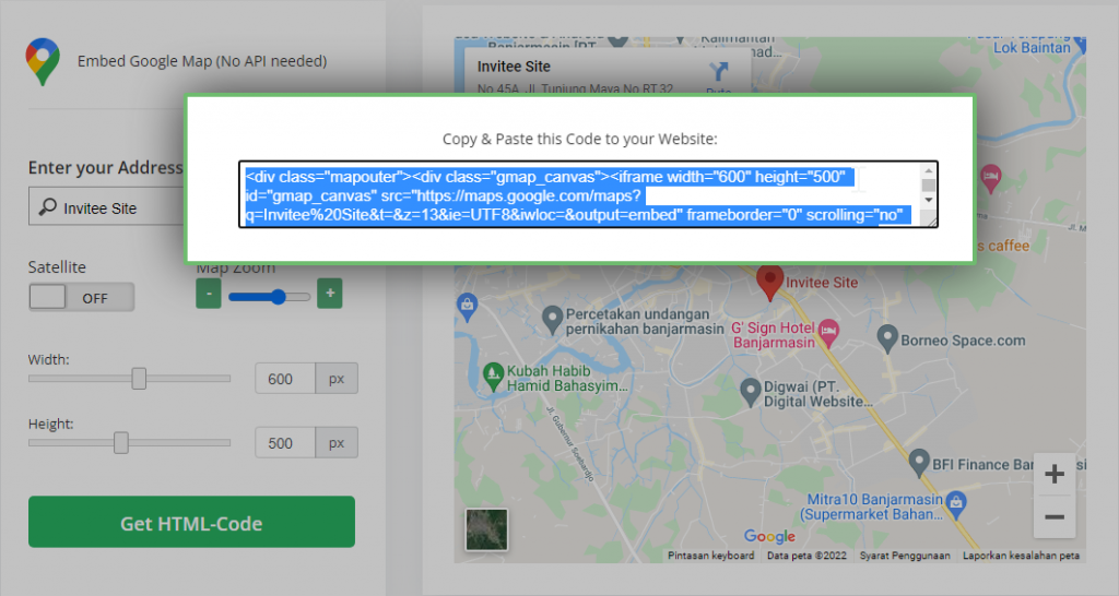 Gambar Klik Untuk Copy Paste Atau Menyalin Dan Menggunakan Kode Google Maps Yang Muncul Setelah Alamat Lokasi Atau Tempat Acara