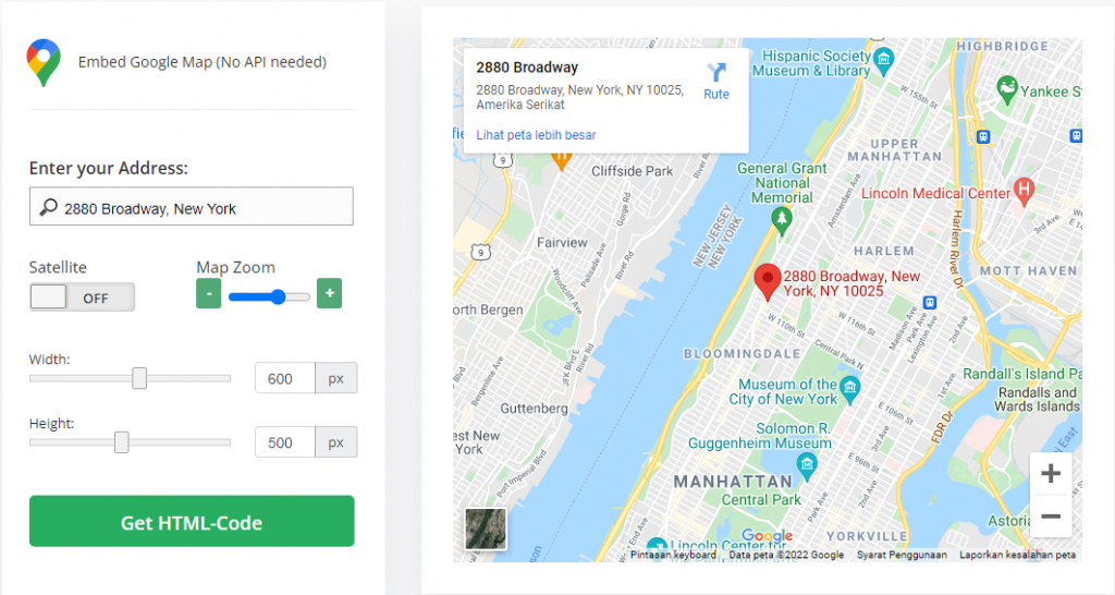Tampilan Halaman Situs Website Generator Kode Google Maps Online