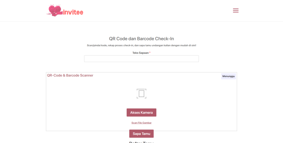 Gambar Halaman QR Code Dan Barcode Check In Tamu Undangan Invitee Untuk Petugas Registrasi